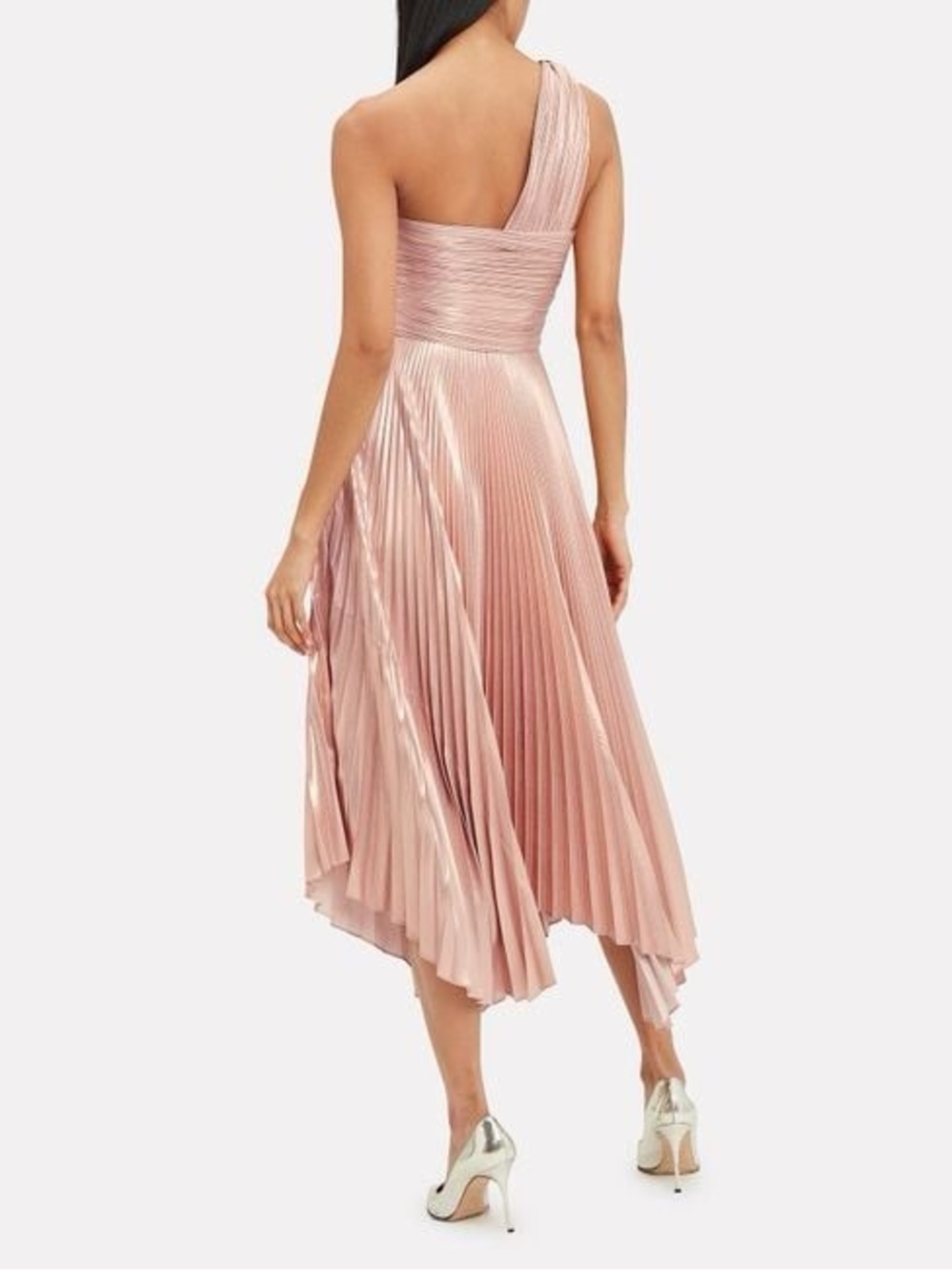 A.L.C. One-Shoulder Pleated Midi Dress in Rose Gold - Picture 3 of 5